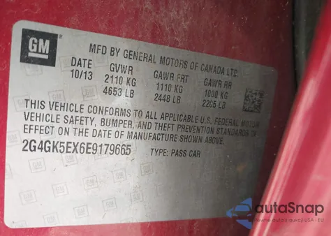 2014 Buick Regal Turbo z USA, uszkodzony, nr VIN 2G4GK5EX6E9179665